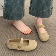 黄色勃肯鞋女2025新款春夏季单鞋平底玛丽珍女鞋子浅口时尚豆豆鞋