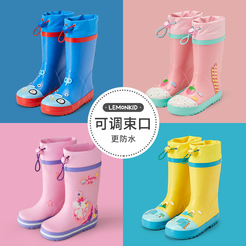 Baby and Kidsren's Rain Boots, High-Top Long Rain Boots, Primary School Students' Cartoon Water Shoes, Medium and Large Kidsren's Outdoor Travel Non-Slip