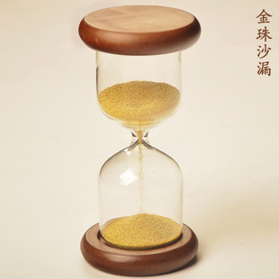Creative gold bead wooden seat glass hourglass timer LOGO creative birthday holiday gift