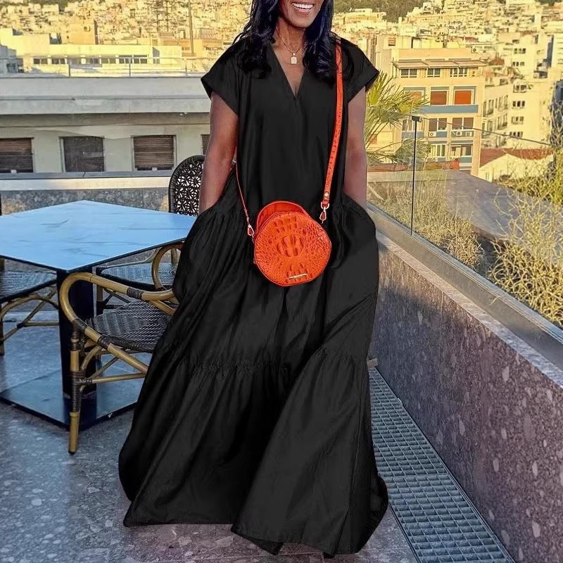 In Stock 2025 Cross-Border Women's Clothing Plus Size Women's Clothing Summer New Fashion Sexy Short-Sleeved Dress Long Skirt In Stock 2025 Cross-Border Women's Clothing Plus Size Women's Clothing Summer New Fashion Sexy Short-Sleeved Dress Long Skirt