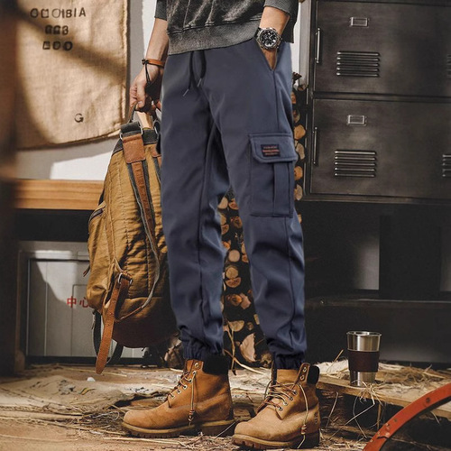 Japanese workwear pants for men, spring and autumn season, trendy brand, elastic waist, casual, long pants, American large size, loose harem style