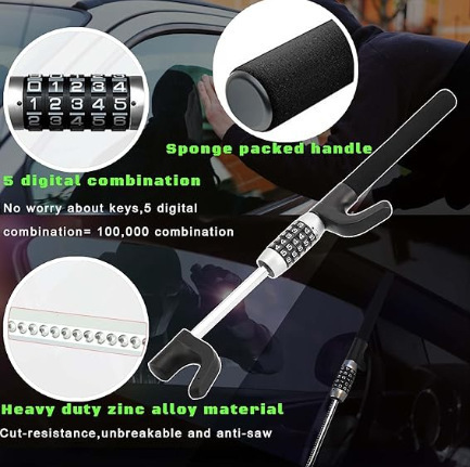 Cross-Border Car Anti-Theft Combination Lock Steering Wheel Security Lock Telescopic Two-Section Front Lock U-Shaped Lock Packaging Specifications