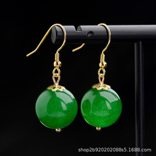 仿绿玛瑙玉髓耳坠女中式风格仿玉石耳环绿色简约耳钩旗袍复古耳饰