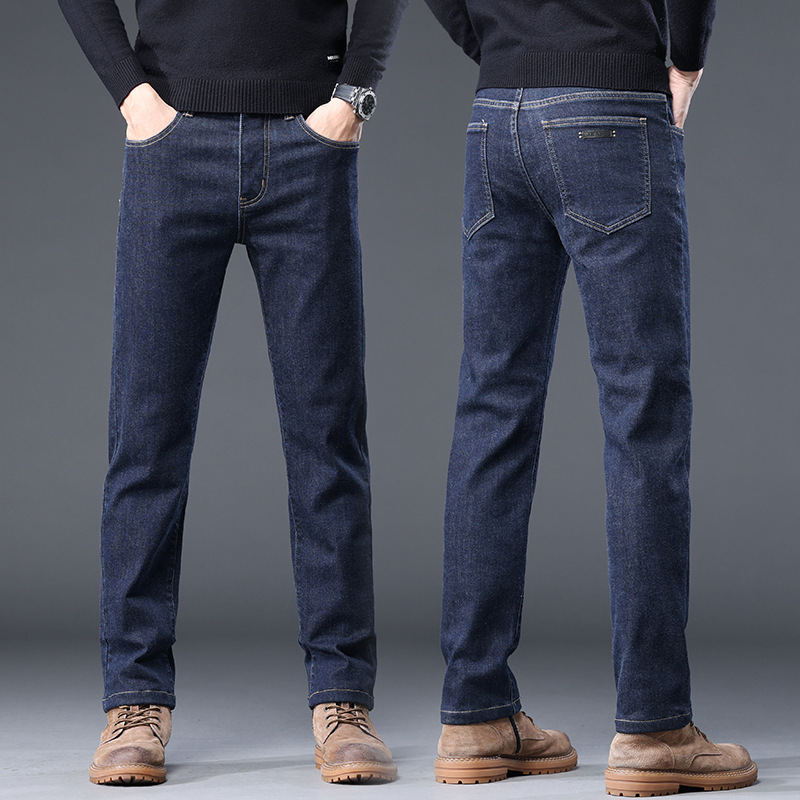 高端羊毛混纺保暖牛仔裤男士秋冬新款弹力直筒宽松休闲舒适裤子男