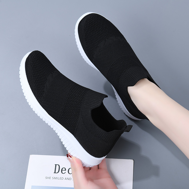 Cross-Border Slip-On Women's Shoes, Mother's Shoes, Summer Fly-Knit Breathable Single Shoes, Lightweight Soft-Soled Shoes for the Elderly, Mesh Sports Shoes
