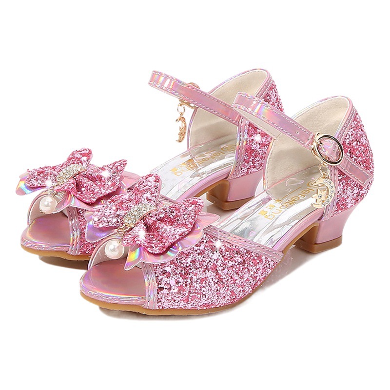 Girls Princess Shoes New Summer Baby Girl Sandals Children's Non-Slip High Heels Medium and Large Children's Fashion Bow Shoes