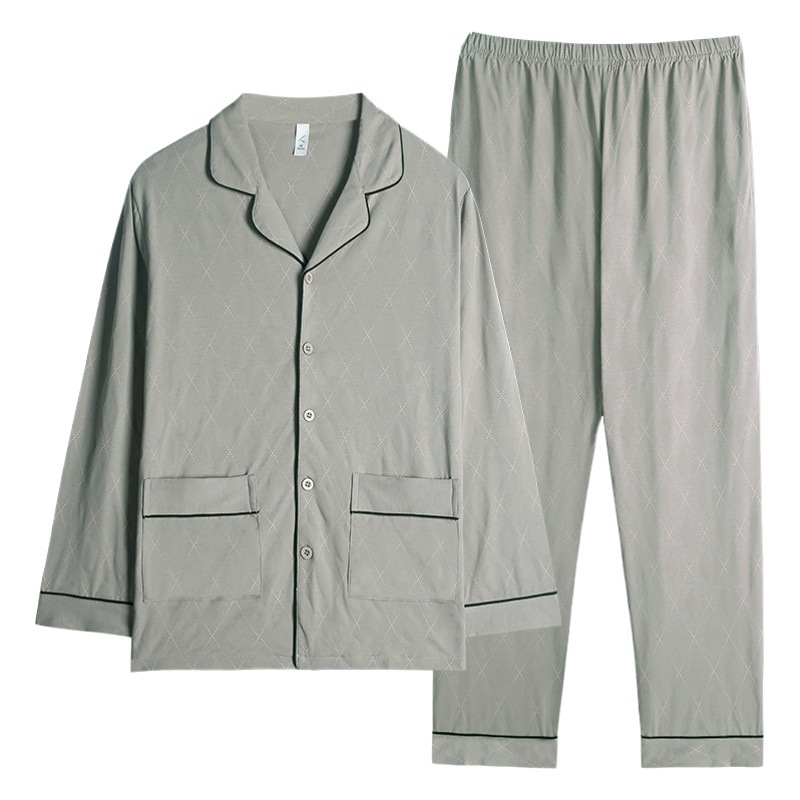 Pijamas de los hombres de primavera y otoño primavera 100% algodón de manga larga juventud otoño suelta ropa exterior homewear traje de los hombres