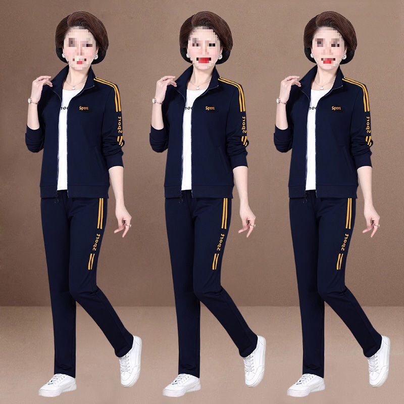 Middle-Aged and Elderly Mothers' Clothing, Spring and Autumn Women's Casual Suits, Three-Piece Jackets, Women's Sportswear, Korean Style, Large Size Trendy