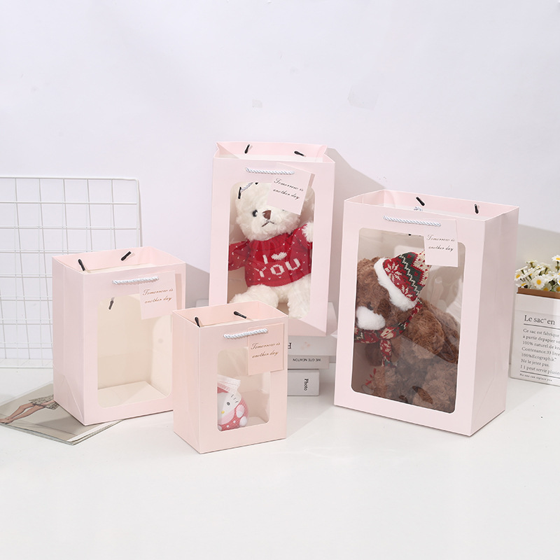 透明橱窗袋鲜花束礼袋开窗手提袋情人节礼品袋伴手礼礼品现货批发