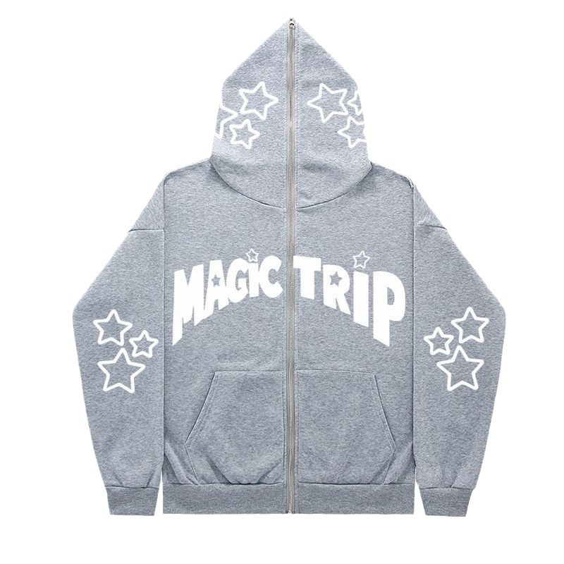 Kapuzenpullover mit durchgehendem Buchstabenstern und Reißverschluss bis zur Oberseite, trendige Jacke, personalisierte Herrenbekleidung_voghion.com
