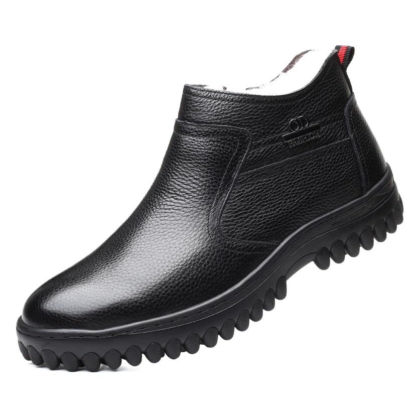 Invierno cuero genuino lana hombres zapatos acolchados de algodón capa superior de piel de vaca de alta-top forrado de lana caliente papá zapatos de cuero más el tamaño 45 zapatos de los hombres 46