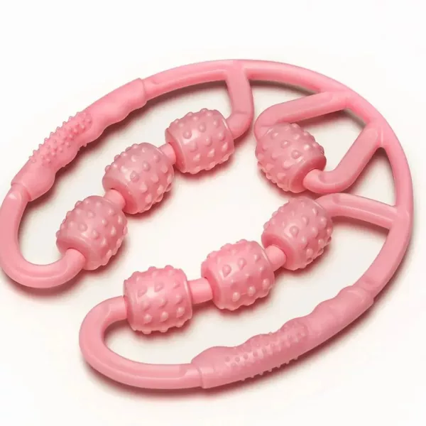 Ring-shaped leg clamp, calf muscle fascia relaxation roller massager, spiked roller for leg training, 7-wheel leg roller tool