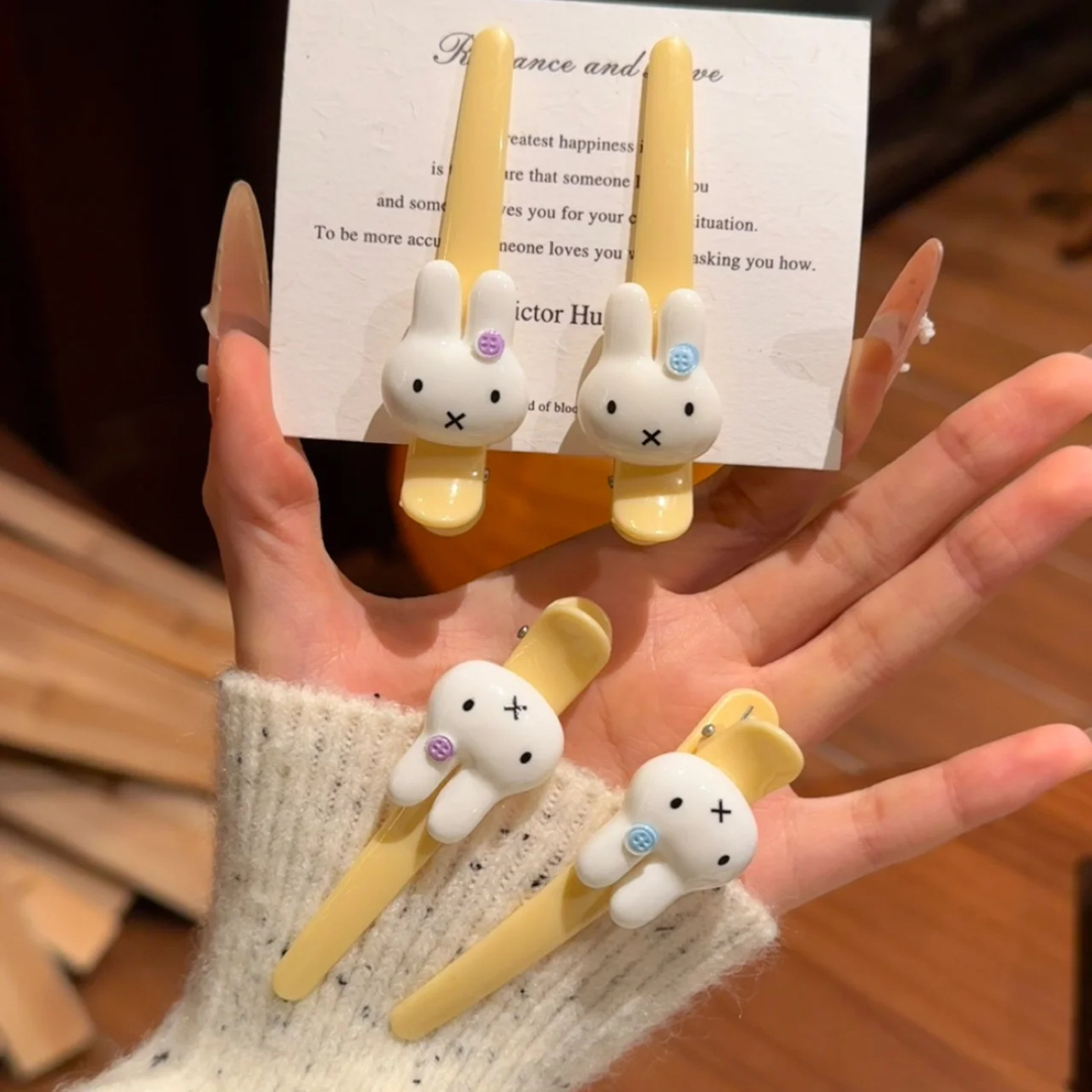 Cute Rabbit Hair Clip with Bangs, Sweet Japanese and Korean Duckbill Yellow Makeup Clip, Girly Cartoon Hairpin