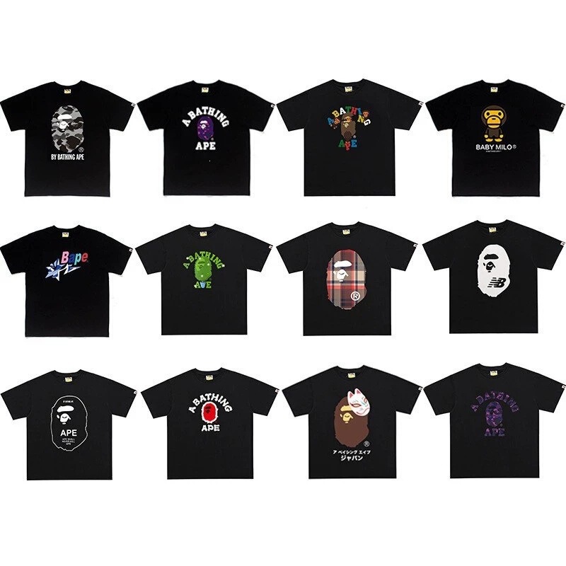 Cross-Border Hot-Selling Trendy Brand Bape Ape Head Short-Sleeve Men's Letter Print American Street Style Pure Cotton Loose Couple T-Shirt Cross-Border Hot-Selling Trendy Brand Bape Ape Head Short-Sleeve Men's Letter Print American Street Style Pure Cotton Loose Couple T-Shirt