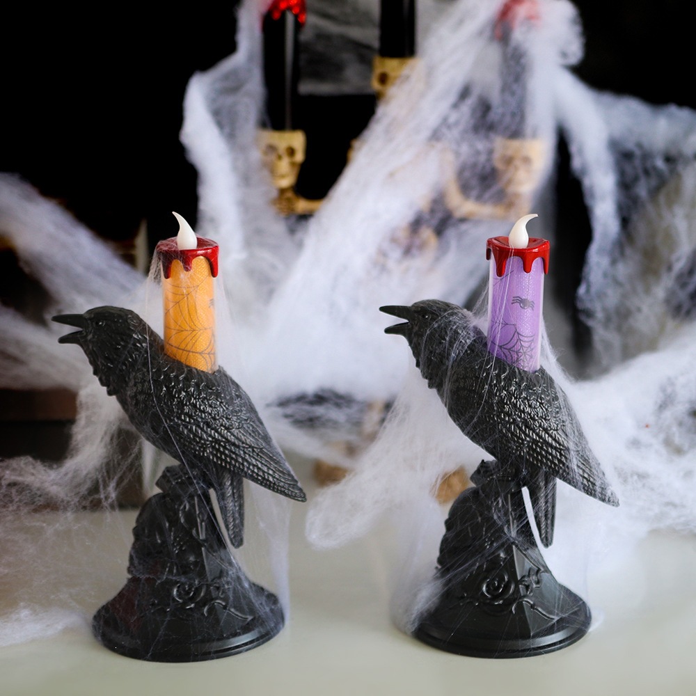 Decoración de Halloween accesorios iluminados cuervo LED lámpara de vela electrónica sitio de diseño de atmósfera accesorios adornos candelabro