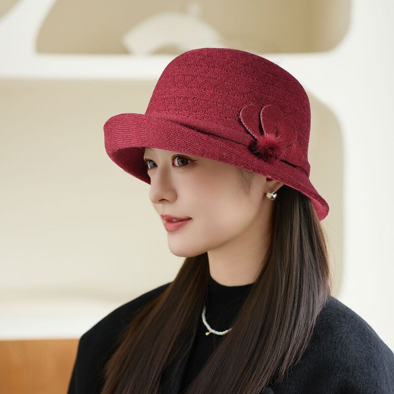 秋冬季针织卷边盆帽女毛绒气质中老年渔夫帽户外保暖时尚帽子批发|undefined