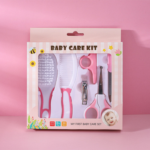 工厂批发跨境热销婴儿护理洗护6六件套梳刷组合宝宝指甲剪钳套装