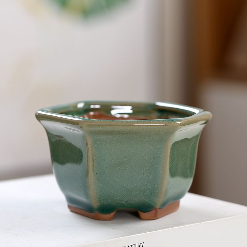 Succulent Flower Pot Ceramic Hexagonal Small Pot Exquisite Glaze Creative Unique Design Kiln-Fired Rustic Pottery Home Desktop Decoration Succulent Flower Pot Ceramic Hexagonal Small Pot Exquisite Glaze Creative Unique Design Kiln-Fired Rustic Pottery Home Desktop Decoration
