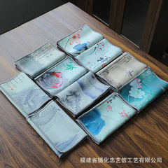 【源頭廠家】高檔麂皮絨國潮古風彩繪茶巾加厚吸水可用作茶席茶布