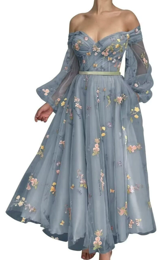 Shiffon lace elegant multicoloured dress, long skirt, Amazon, graduation party, mid-length