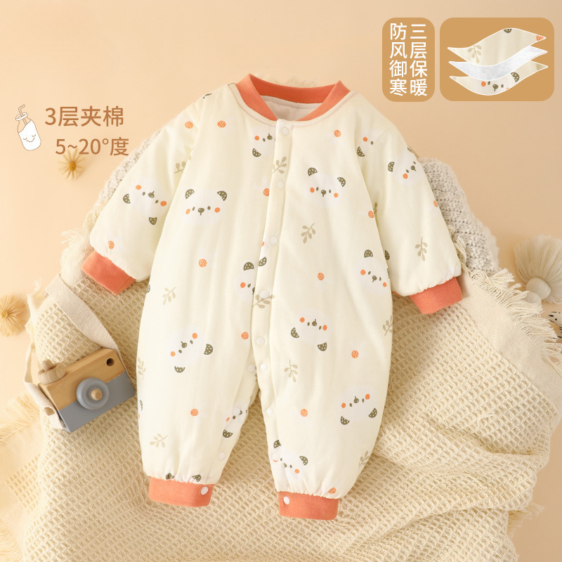 宝宝棉服秋冬款新生婴儿衣服夹棉连体衣保暖棉衣男女加厚棉袄冬装