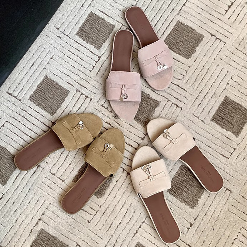 Su Yanxiao con retro flange universal cierre con una palabra con zapatillas de ocio para mujeres zapatillas de verano