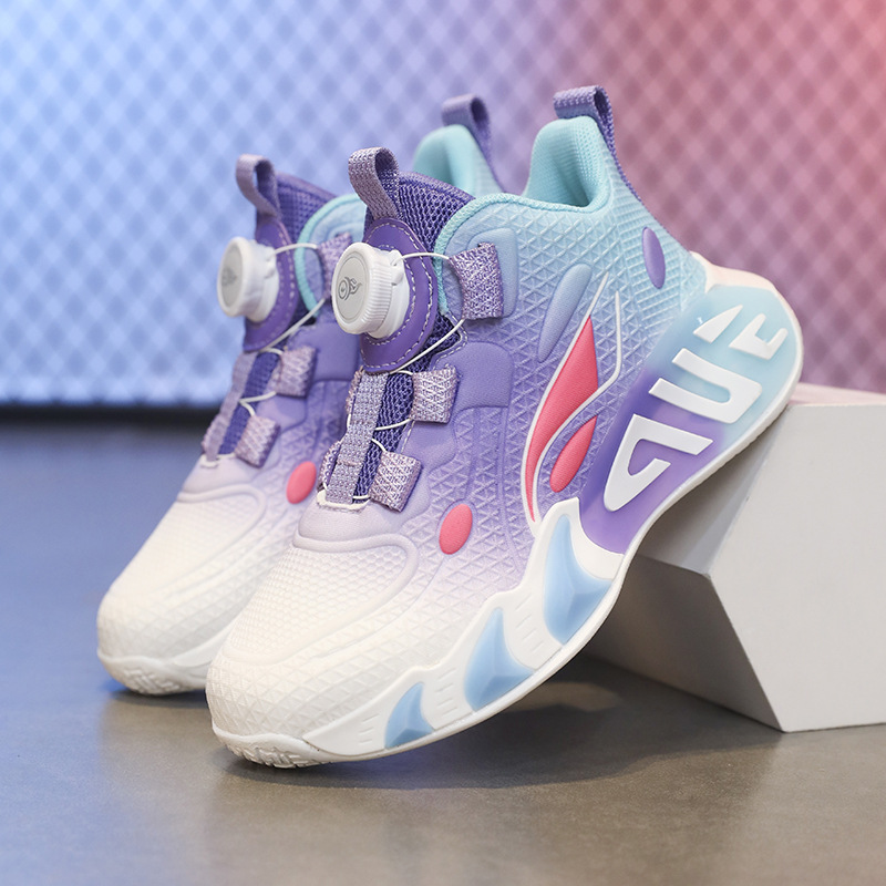 Primavera y otoño malla transpirable suela suave zapatos deportivos antideslizantes zapatos de baloncesto para niños pequeños, medianos y grandes zapatos para correr con hebilla giratoria para niños