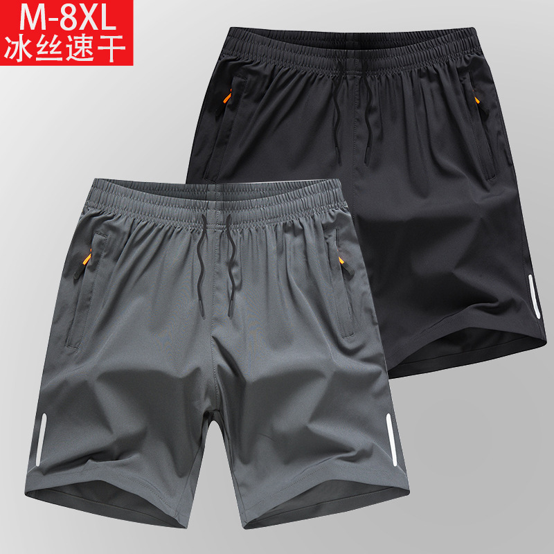 Cross-Border Ice Silk Large Size Basketball Shorts Men's Summer Thin Running Sports Loose Five-Quarter Pants Pajama Pants Beach Pants