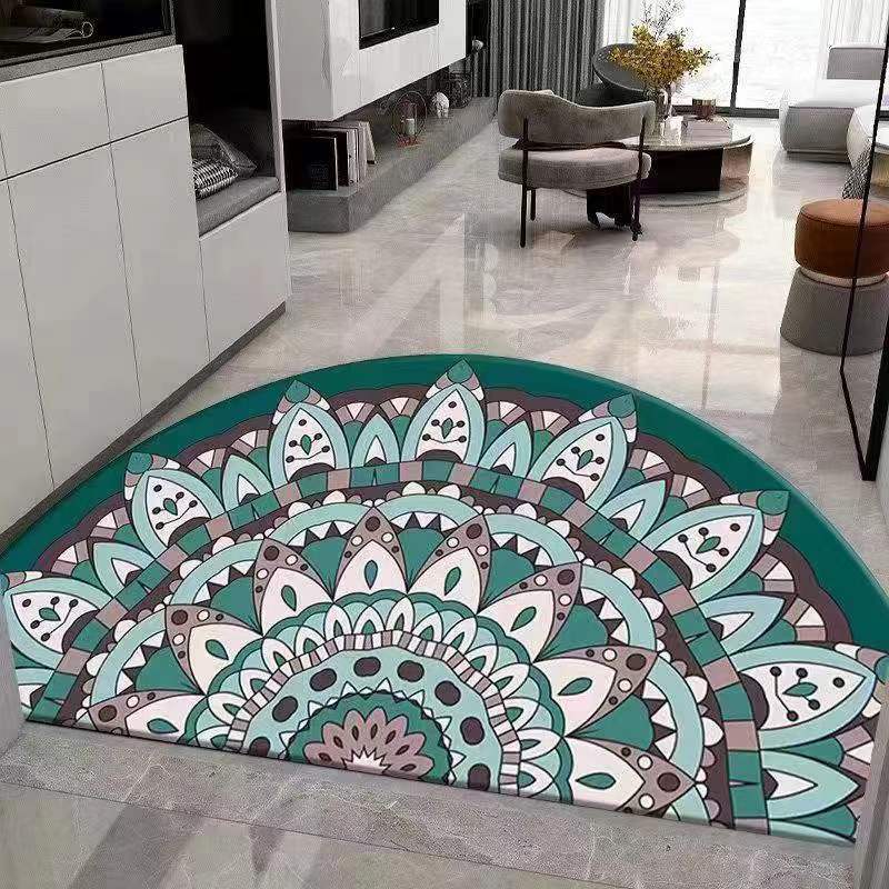 Alfombra de entrada, alfombra de terciopelo cristalino, alfombra semicircular de estilo bohemio absorbente de agua y resistente al desgaste, alfombra para la entrada del hogar.