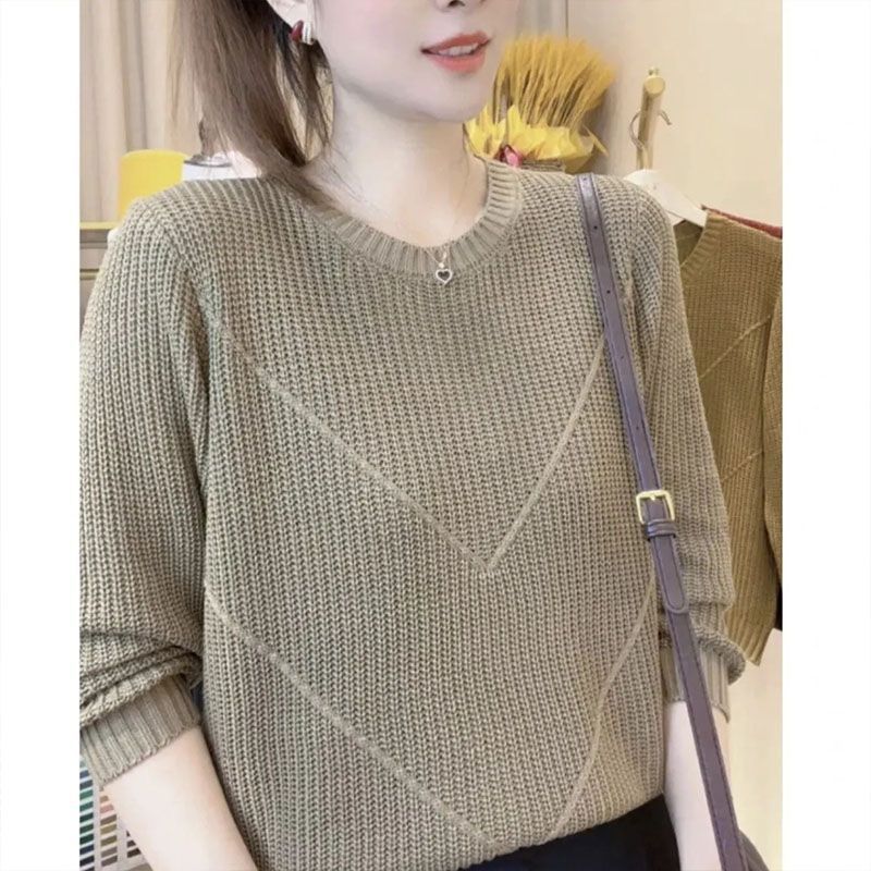 春秋新款时尚圆领套头针织衫宽松打底小衫慵懒风休闲百搭上衣潮