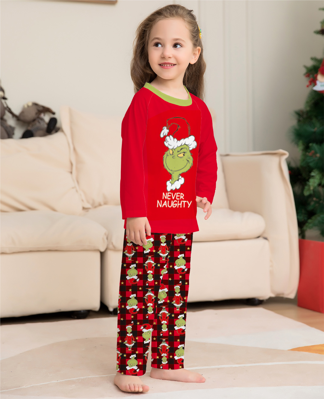 Christmas Little strange family Christmas homestays pajamas cartoon plaid printed two-piece family suit_voghion.com