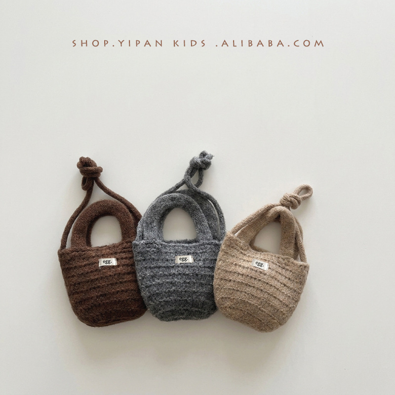 Yipan Korean-style children's bag, handmade crochet ins small bag, solid color knitted handbag, crossbody dual-use mini bag