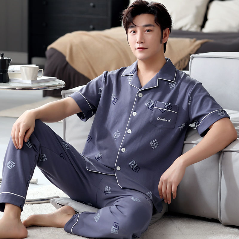 Pijamas de hombre verano 100% algodón pantalones de manga corta más el tamaño de los hombres de verano Delgado al aire libre homewear