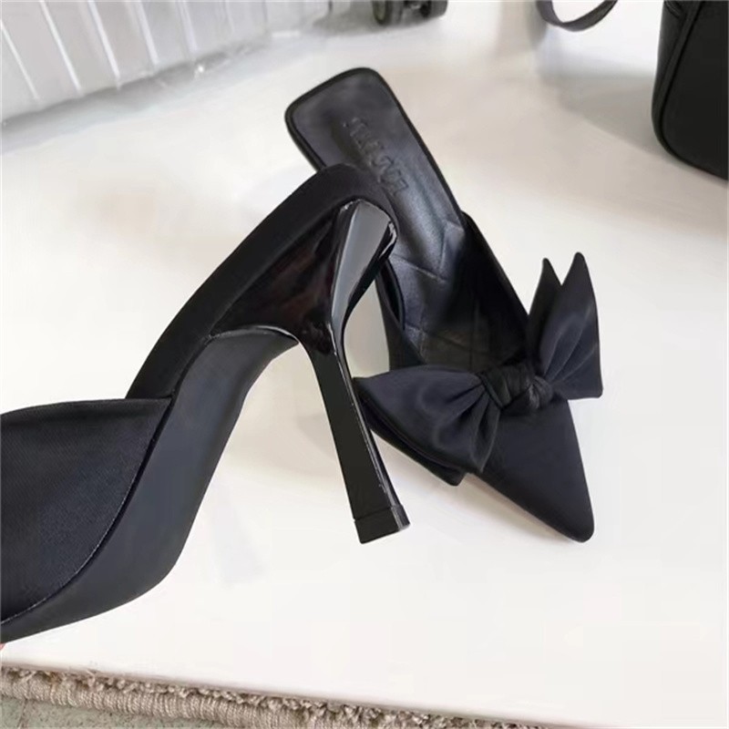 Pointed Toe Stiletto Mules For Women With Bowknot High Heels_voghion.com