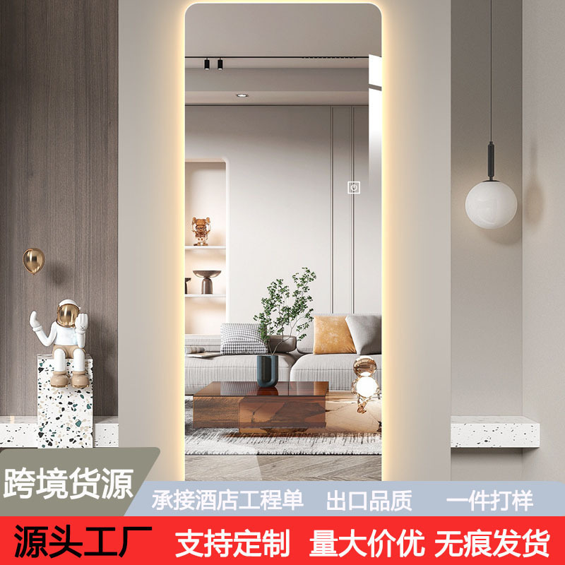 Frameless Smart Dressing Mirror Led Light Mirror Wall-Mounted Full-Body Floor Mirror Hanging Fitting Mirror with Light Decorative Mirror