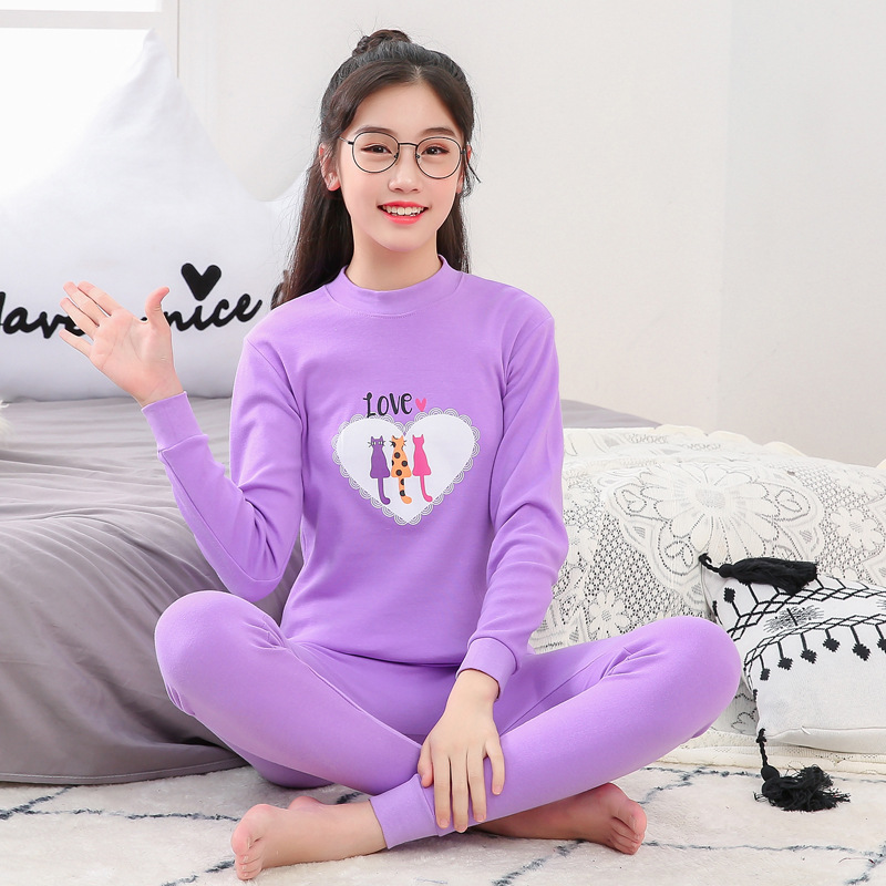 Ropa de otoño para niños pantalones largos traje Algodón Suéter de las niñas Ropa interior térmica de algodón Medio y grande Suéter de algodón para niñas