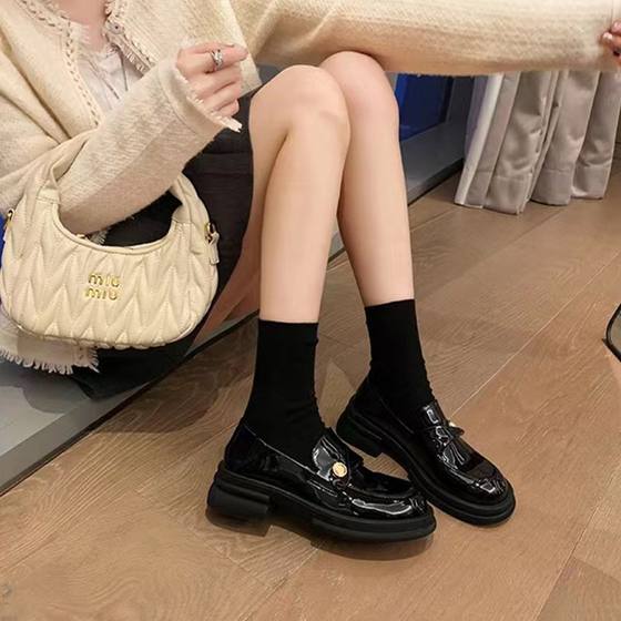 Genuine Leather Platform Loafers Women's 2024 New Spring High-end All-match British-style Black Leather Shoes Women's Single-layer Shoes
