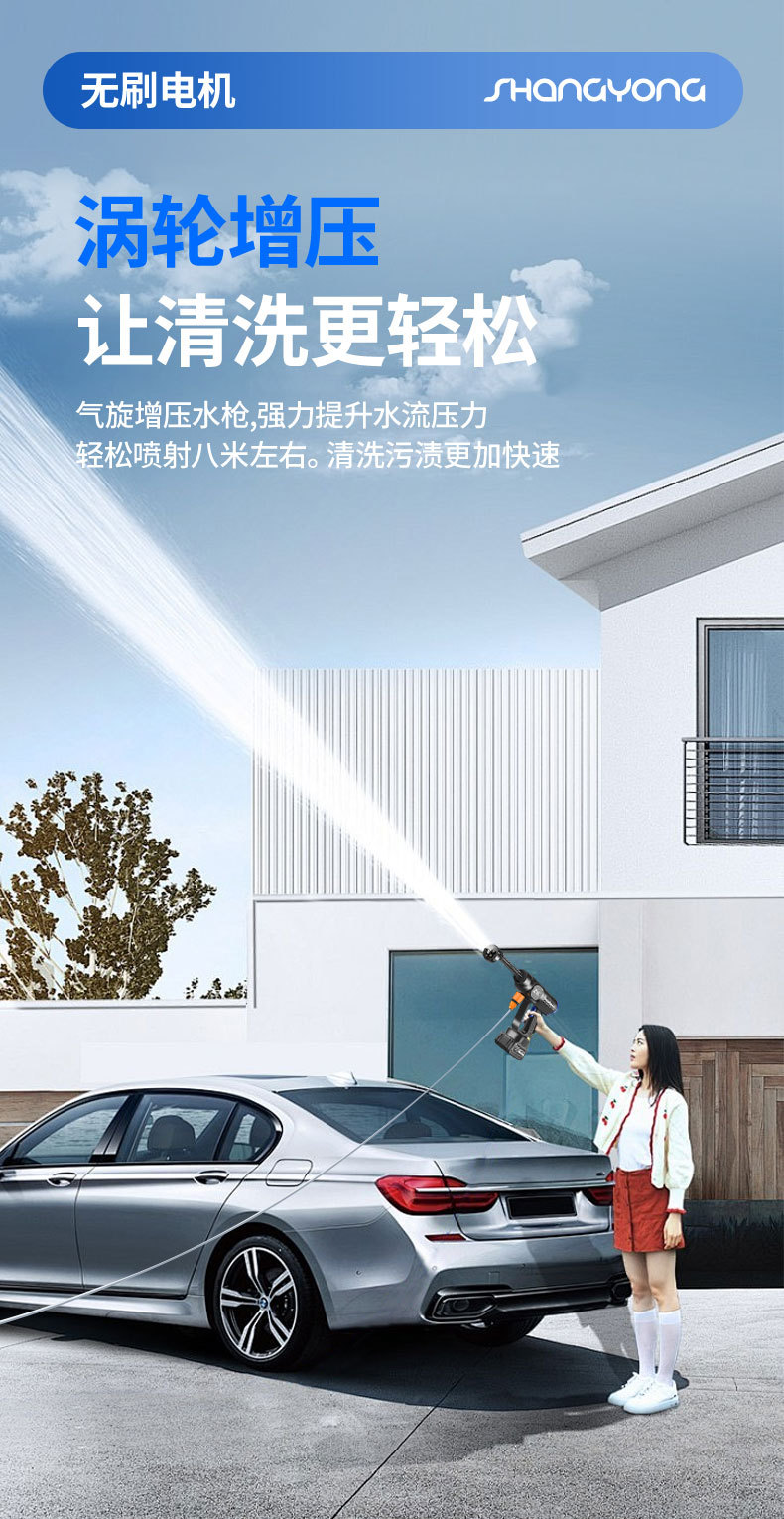 Cross-Border Car Wash Water Gun New Brushless Wireless Water Gun with Lcd Power Display Adjustable Gear Car Wash Machine