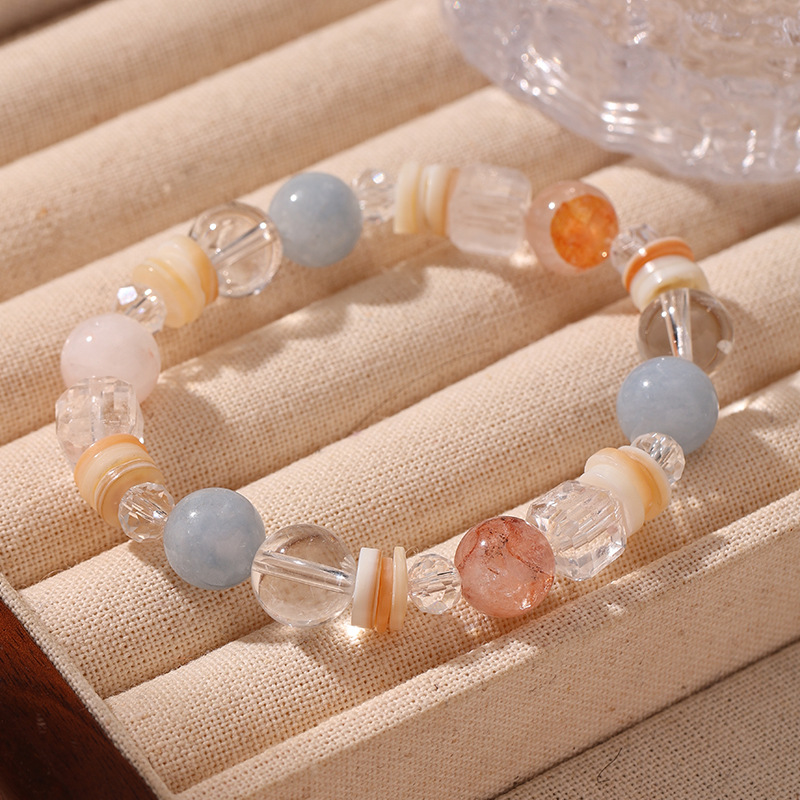 Nuevas vacaciones de estilo chino en el mar primavera goma roja flores de cristal blanco conchas de anabavia piedra natural pulsera de cuentas pulsera mujer