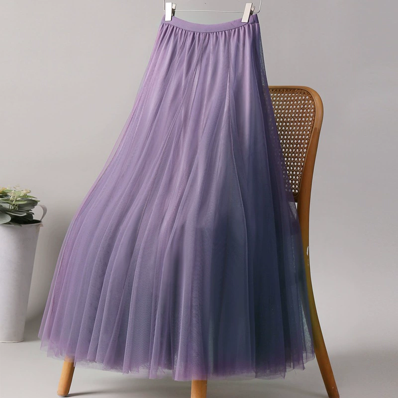 Mesh Skirt Women's Purple SquAre DAnce GAuze Skirt 720 Degree LArge Swing DAnce Skirt High WAist Slimming Look A-line Photo Long Skirt