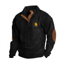 2025年欧美跨境男装亚马逊卫衣灯芯绒套头亨利衫男士休闲长袖T恤