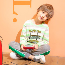 儿童春秋款卫衣2025新款宝宝休闲韩版时尚印花洋气条纹打底衫批发