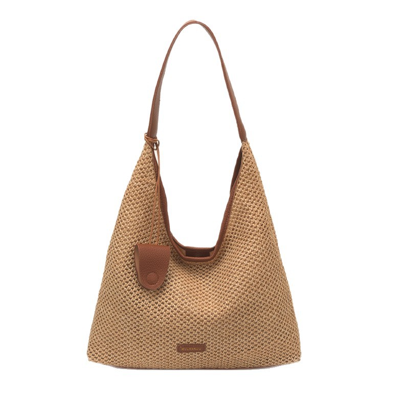 Sommerliche Stroh-Einkaufstasche im französischen Stil, Strandtasche, gestreift, gewebt, 2026_voghion.com