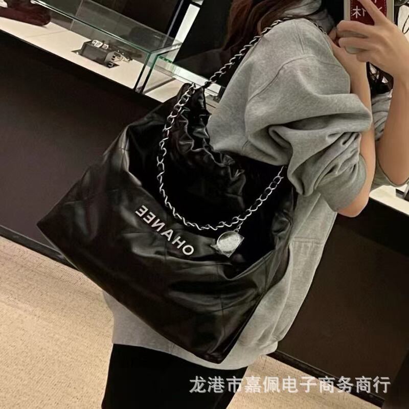 25 New High Version Big Ringge Chain Bag Genuine Leather 22Bag Garbage Bag Commuter Crossbody Bag Bucket Women's Bag