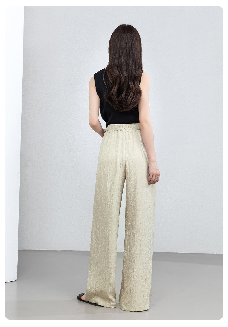 Quần culottes nữ ống rộng chất liệu mềm mại, cạp chun, dáng suông rủ nhẹ — màu trắng ngà chi tiết 24