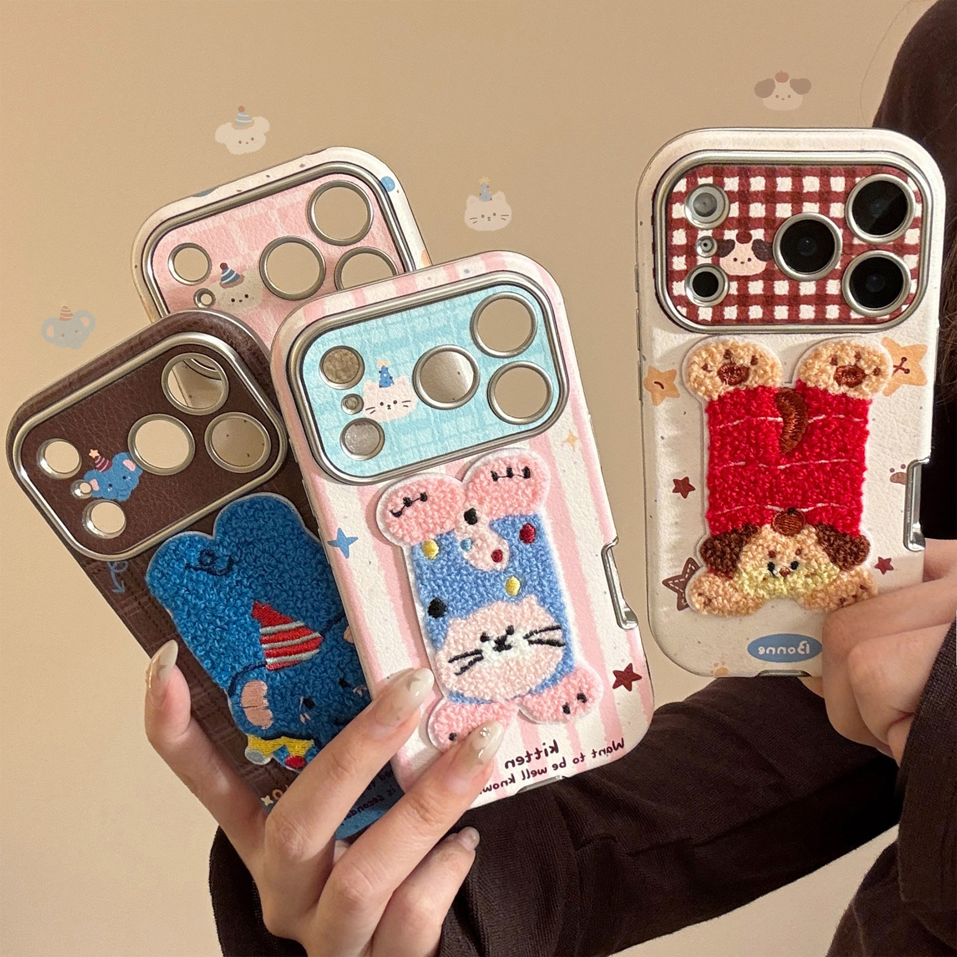 Autumn and Winter Suitable for Iphone17Promax Apple 16 Mobile Phone Case 15 Plush Cartoon Animals 13 Leather 11 Soft