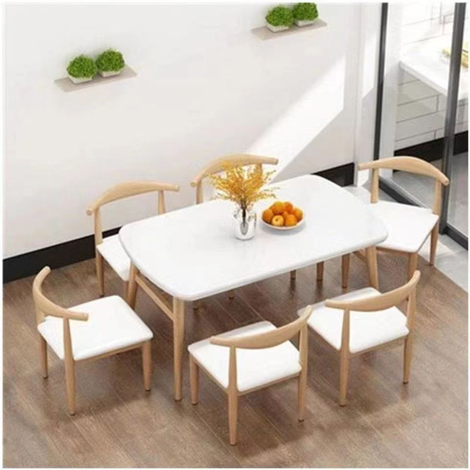 Dining Table and Chair Set for Small Apartments, Modern and Simple, Casual Fast Food Restaurant, Commercial Use, Wrought Iron Horn Chair