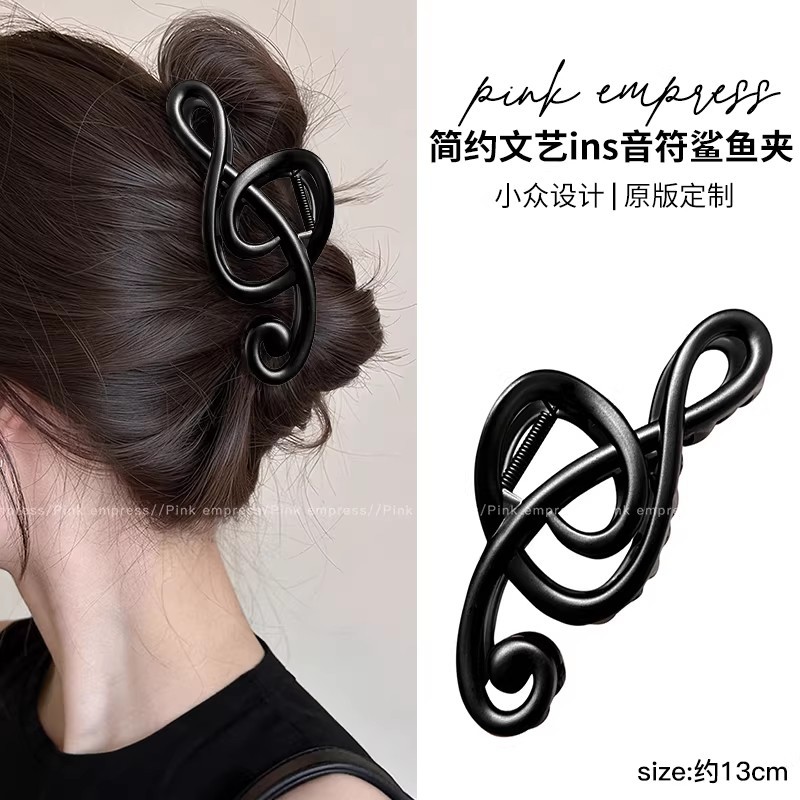 1# music note hair claw clip - matte black, approximately 13cm