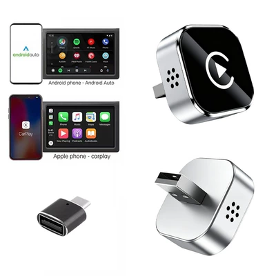 Cross-Border Amazon Exclusive Car and Vehicle Interconnection Box for Android and Apple 2-in-1 Wired to Wireless Carplay (Simsiz CarPlay və Android Auto) - k27-silver-adapter