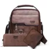 Brown short wallet, hand loop bag, set, 3 piece set